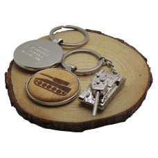 Army Tank Personalised Wooden Keyring and Silver Armoured Tank Keyring Army Tank Personalised Wooden Keyring and Silver Armoured Tank Keyring